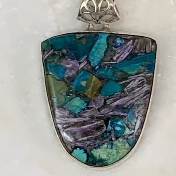 Handmade Chryscolla and Purple Turquoise Pendant - Picture 1 of 3